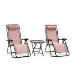 Zero Gravity Lounge Chair, Adjustable Steel Mesh Recliners, with Removable Pillows and Cup Holder Trays, Side Tables, Set of 2, Cream