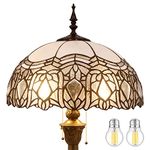 WERFACTORY Tiffany Floor Lamp Crystal Bead White Stained Glass Standing Reading Light 16X16X64 Inches Antique Pole Corner Lamp Decor Bedroom Living Room Home Office S508W Series