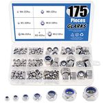 Glarks 175pcs Metric 304 Stainless Steel Nylon Lock Nut Assortment Kit - M3 M4 M5 M6 M8 M10 M12