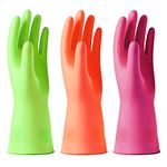 Alimat PluS 3 Colors Rubber Gloves, Washing up Gloves Without Liner, Reusable Cleaning Gloves Latex Free, Waterproof Kitchen Gloves for Laundry, Gardening (M)