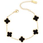 GUAGUA Gold Clover Bracelets for Women, 18k Gold Plated Lucky Link Four-leaf Clover Charm Trendy Bracelets Jewelry Birthday Christmas Valentine's Day Teacher for Women (Gold/Black)