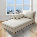MTK WOOD PLAZA Wood Nordic Chaise Lounge Sofa Chaise Lounger Seater Ottoman Sofa Bench Pouf Puffes Sofa Lounge For Living Room Couch Chaise Furniture (Beige, 1 Seater)