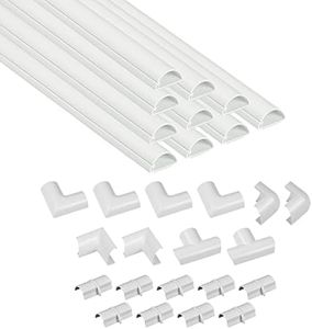 D-Line 157in Cord Hider Kit, Patented Cable Cover, Hide Wires on Wall, Channel for TV Mount Cords, Raceway Wire Hiders, Paintable, Adhesive, Half Round, 10x 1.18in W x 0.59in H x 15.7in L, White