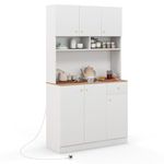 COSTWAY Tall Kitchen Cupboard, 6-Door Buffet Pantry Storage Cabinet with Outlets, USB Ports, Adjustable Shelves & Anti-Tipping Kits, Freestanding Sideboard Organizer Unit for Dining Room Living Room