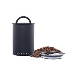 Airscape Stainless Steel Coffee Canister | Food Storage Container | Patented Airtight Lid | Push Out Excess Air Preserve Food Freshness (Matte Black, Medium)