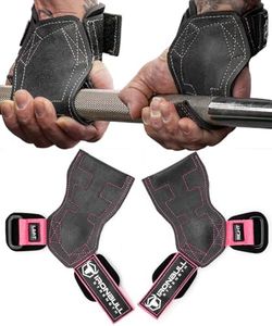 Weight Lifting Grips with Wrist Straps for Weightlifting - Lifting Straps Hooks Wrist Support - Workout Gloves, Wrist Wraps for Weightlifting, Gym Straps, Deadlift Straps (Large, Black/Pink)