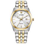 Citizen Mens Corso Eco-Drive Watch 40mm Two-Tone Stainless Steel Case and Bracelet with White Dial (BM7334-58B)