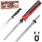 EZUVITA 8V Cordless Electric Knife Set, Rechargeable Electric Carving Knife with Reciprocating Blades, Fork, interchangeable 2000mAh Battery, Suitable for Turkey, Meat, Poultry, Bread, Cheese (Red)