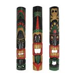 Set of 3 Hand Carved Polynesian Style Tiki Wall Hanging Masks - Unique 39.5-Inch Carvings for Home, Patio, or Tiki Bar Decor - Handcrafted with Lively Island Colors