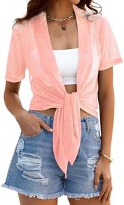 iClosam Women Sheer Shrug Tie Top Short Sleeve Summer Open Front Cardigans Plus Size Mesh Bolero Jacket
