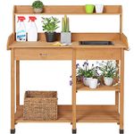 Topeakmart Outdoor Garden Potting Bench Potting Tabletop with Cabinet Drawer Open Shelf Work Station