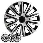 Wheel Cover Kit, 15 Inch Hubcaps Set of 4 Automotive Hub Caps with Universal Snap-On Retention Rings, 2-Tone ABS Plastic Black and Silver Rim Covers for All Makes, Models (SG-5083-DP-15)