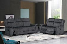 7Star Jennifer Living Room Recliner Sofa Manual Adjustable Leg Rest Grey Velvet Upholstered 3 Seater, 2 Seater & 1 Seater in Dark grey & Light grey (Dark Grey, 2 Seater)