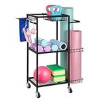 Weight Rack for Dumbbells Yoga Mat Storage Rack Home Gym Equipment Storage Rack Workout Equipment Storage Cart with Hooks for Yoga Mats, Dumbbells, Kettlebells, Foam Rollers, and Resistance Bands, Black