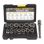 14 PCS Bolt Extractor Set, Impact Bolt & Nut Remover Socket Tool, Stripped Lug Nut Remover, Extraction Socket Set for Damaged, Frozen, Studs, Rusted, Rounded-Off Bolts & Nuts Screws (One Size 14PCS)