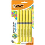 BIC Brite Liner Grip Highlighters, Chisel Tip, 5-Count Pack of Highlighters, Yellow, Ideal Highlighter Set for Organizing and Colouring