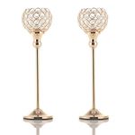 VINCIGANT Votive Candleholders for Tables Crystal Candle Holders Gold Set of 2 for Modern Anniversary Celebration Wedding Coffee Table Decorative Centerpieces, 38cm&38cm Tall