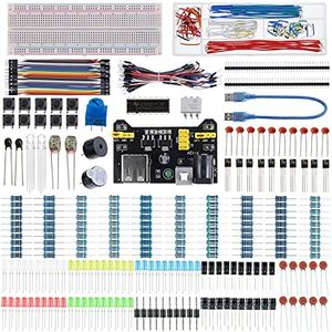 BOJACK 37 Values 480 Pcs Electronics Component Fun Kit with Power Supply Module, Jumper Wire,Precision Potentiometer,830 tie-Points Breadboard Compatible with STM32,Raspberry Pi,Arduino