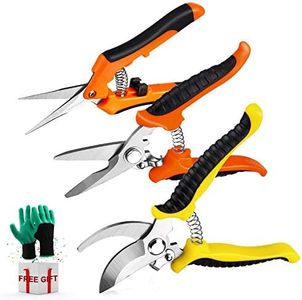 3 Pack Garden Pruning Shears Stainless Steel Blades Handheld Pruners Set with Gardening Gloves
