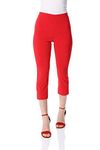 Roman Originals Cropped Trousers for Women UK Ladies Capri Leggings Summer Pants Short Crop Stretch 3/4 Length Three Quarter Pedal Pusher Clothes Elasticated Bengaline Cut Off - Red - Size 12