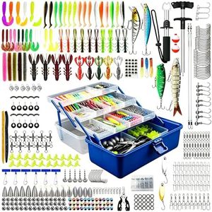 4 Layers fishing tackle box with 547Pcs included, fishing lures kit with Small Tool Set Contains Gripper, hook remover, Accessories,Perfect fishing combos for Beginners