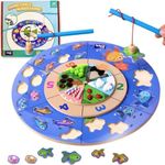 TUTATU Wooden Magnetic Fishing Game for Toddlers, Educational Number Pairing Toys for Kids 3 4 5, Montessori-Inspired Learning with Rotating Numbers & Fish, Fine Motor Skill Development Gift