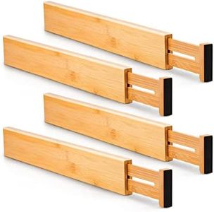 Utoplike 4 Pack Bamboo Kitchen Drawer Dividers,Adjustable Drawer Organizers,Spring Loaded,Works in Kitchen,Dresser,Bathroom,Bedroom,Baby Drawer,Desk (Natural, 35.2-48.3x6cm）