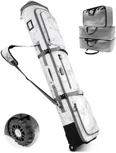 AUROTIER 10mm Padded Skis Snowboard Bag with Wheels and TSA Combination Lock for Air Travel, 3 TPU Zippered Bags, Flexible Storage for Snowboards, Helmets, Snow Jackets & Boots, Waterproof, White Camo