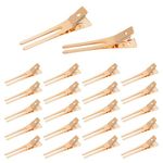 Beayuer 20pcs Hairdressing Double Prong Curl Clips, 1.8in Curl Setting Section Hair Clips Metal Alligator Clips Hairpins for Hair Bow Great Pin Curl Clip Styling Clips for Salon Barber (20 Pcs, Gold)