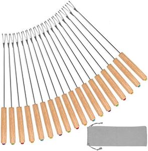 STYDDI Fondue Fork, 18Pcs Stainless Steel Color Coding Fondue Forks with Oak Wood Handle Heat Resistant for Chocolate Fountain Cheese Fondue Roast Marshmallows, 9.5 Inch
