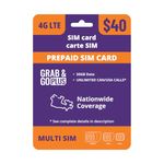 Grab & Go Plus 4G Prepaid 40$ SIM Card Starter Kit - Unlimited Talk Canada + 50 GB (Uses Chatr Mobile's 4G Network) | 1 Month Prepaid Service Incl. | Pay as You go | Canada | Prepaid | Promotion