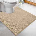 LuxUrux Luxury Shaggy Toilet Bath Mat U-Shaped Contour Rugs for Bathroom, Soft and Comfortable, Maximum Absorbent, Dry Quickly, Non-Slip, Machine-Washable (50 x 50 cm U, Birch)