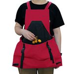 Garden Apron with Pockets Harvest Fruit Picking Bag,Canvas Heavy Duty Adjustable Vegetable Harvest Apron for Home Gardeners (Red)