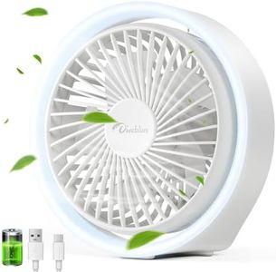 Diveblues MiniChill Small USB Desk Fan 5'' with LED Light, 3 Speed Fan, 5-Blade Quiet Flow, 1800mAh Rechargeable Battery Operated Powerful Fan for Home, Office, Bedroom, Outdoor