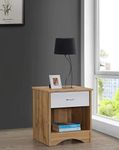 DeckUp Plank Bei Engineered Wood Bed Side Table and End Table (Wotan Oak and White, Matte Finish)