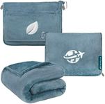 PAVILIA Travel Blanket and Pillow Set, 2-in-1 Compact Airplane Blanket in Soft Bag, Portable Travel Blanket Pillow for Plane Car, Long Flight Travel Gift Accessories, Blue