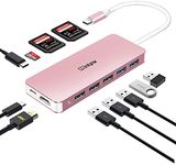 Intpw 11-in-1 USB C Hub, 4K USB C to HDMI Adapter, 3 SD/MicroSD Card Reader, 5 USB 3.0/2.0 Ports with 87W PD Charging Port for MacBook Pro 2018, Chromebook, XPS, Nintendo Switch and More (Rose Glod)