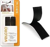 VELCRO Brand Sleek & Thin Stick On Fastener for Fabrics Strong Sticky Hook & Loop Self Adhesive Fastener Perfect for Crafting, Clothing Repairs & Hemming Black 19mm x 60cm