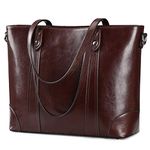 S-ZONE Leather Tote Bag for Women Office Shoulder Handbag 15.6 Inch Work Laptop Briefcase