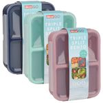 Décor Go Triple Split Bento Lunch, Box BPA-Free, Airtight & Leak Resistant, 3 Compartments to Arrange Meals, Salads, Snacks, Food Prep Container with Lid, Microwave, Freezer & Dishwasher Safe, 1.4L