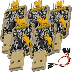 AZDelivery 5 x Adaptateur USB UART-TTL 3.3V 5V CH340G Module de Conversion d'interface et 20cm Jumper Cable, Compatible avec Arduino incluant Un E-Book!