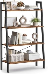 VASAGLE Ladder Shelf, 4-Tier Bookshelf, Storage Rack, Bookcase with Steel Frame, for Living Room, Home Office, Kitchen, Bedroom, Industrial Style, Rustic Brown and Black ULLS144B01