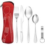 Bramble - 5 Piece Premium Stainless Steel Portable Cutlery Set with Pouch Case, Outdoor Travel Camping Utensil Set - Red