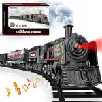 Flooyes Train Set for Boys, Metal Alloy Electric Trains w/Steam Locomotive, Cargo Cars & Tracks, Train Toys w/Smoke, Sounds & Lights, Christmas Toys Gifts for 3 4 5 6 7 8+ Years Old Kids