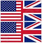 USA United States of America & British Union Jack Flag, US & UK 3" (75mm) Vinyl Bumper Stickers, Decals x2