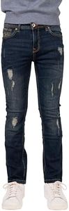 RAW X Boy's Slim Fit Stretch Jeans, Fashion Rips Destroyed Distressed Denim Pants for Boys, Indigo - 90007, 16