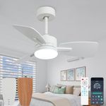 White Ceiling Fans with Lights and Remote App, 29.5inch Dual Colour 3 Wood Blades Ceiling Lighting Fan Silent, Dimmable, 6 Speed, DC Motor, for Bedroom, Kitchen, Living Room