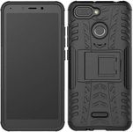 Fitsmart Hybrid Military Grade Hard Defender Armor Dazzle Kick Stand Back Cover Case for Xiaomi Redmi 6 - Black