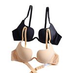 Nature Women's Essentials Deep U Multi-Way Push Up Plunge Bra - (Black+Nude 34C)