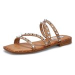 Steve Madden Women's Skyler Flat Sandal, Tan, 8